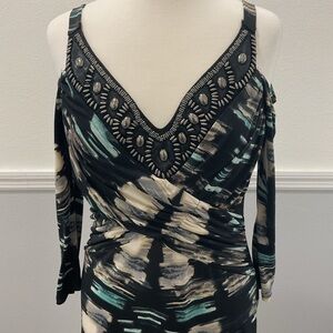 VENUS Black and Blue Patterned Top